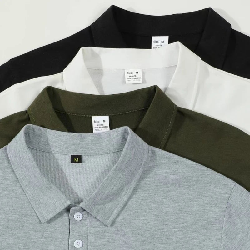 Long-Sleeve Polo Shirt Men's, Black White Stripe, Casual Spring Autumn, S-3XL