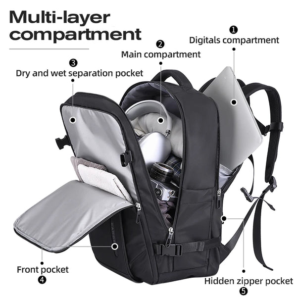 BANGE Large Men Backpacks for 15.6 Laptop USB Charge Travel Backpack Waterproof Wet Dry Pocket School Bags with Mesh Side Pocket