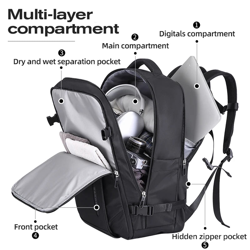 BANGE Large Men Backpacks for 15.6 Laptop USB Charge Travel Backpack Waterproof Wet Dry Pocket School Bags with Mesh Side Pocket