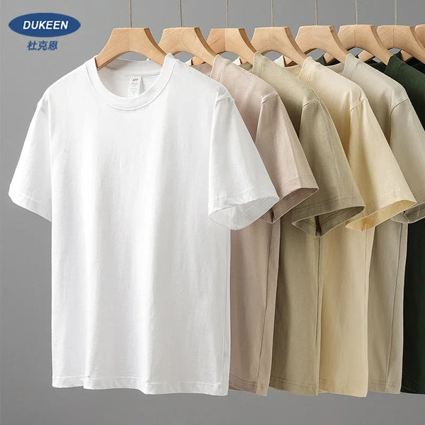 DUKEEN 8.1Oz 230gsm Men's Pure Cotton T Shirts 2025 Summer New Oversizes Solid Color T-Shirts for Men and Women Customizable