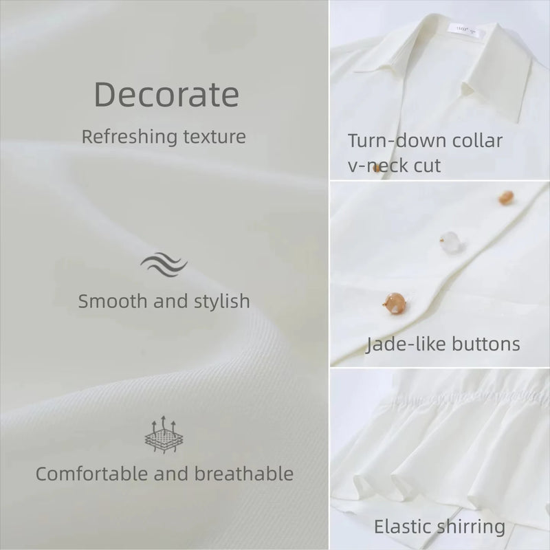 Amii Women's Blouse 2026 Summer New Lapel Collar Cap Sleeve Chiffon Top Women Stretch Office Casual Short Sleeve Shirt 12642095