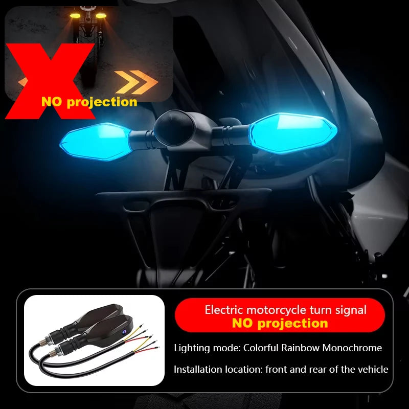 2Pcs Motorcycle LED Turn Signal Lamp With Arrow Projection Lamps 27 Lighting Modes Waterproof Colorful Ambient Turning Light