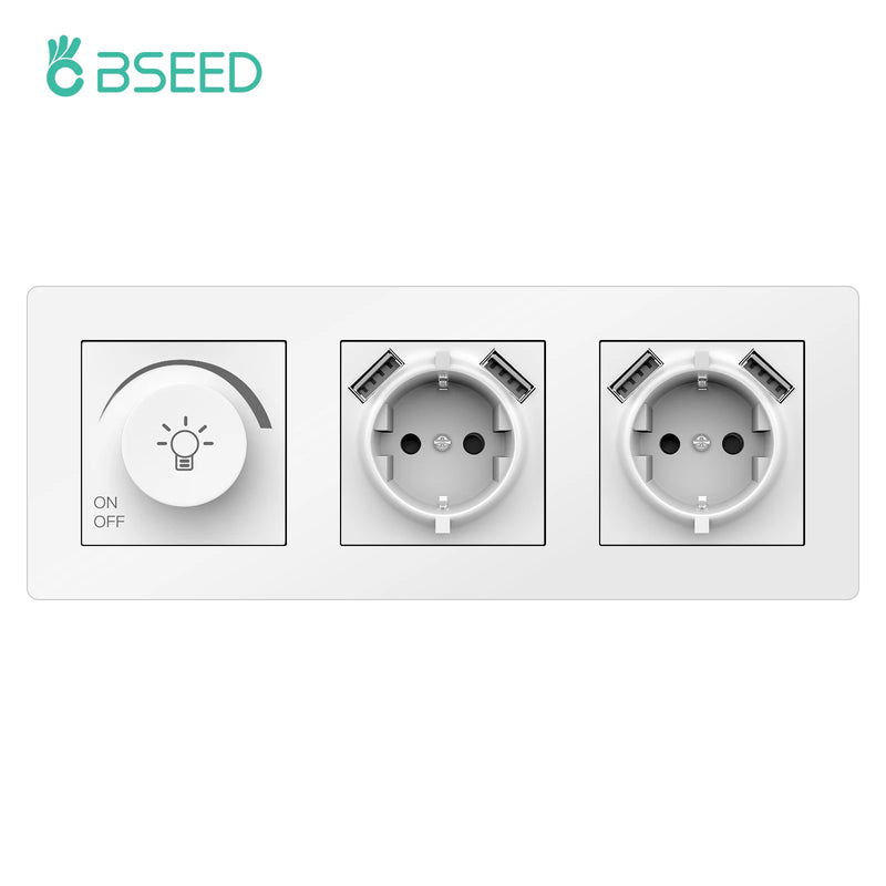 BSEED Dimmer Light Switch Rotary Knob Switch With Wall Socket USB Type-C Outlets Switch ON OFF Frame 220V