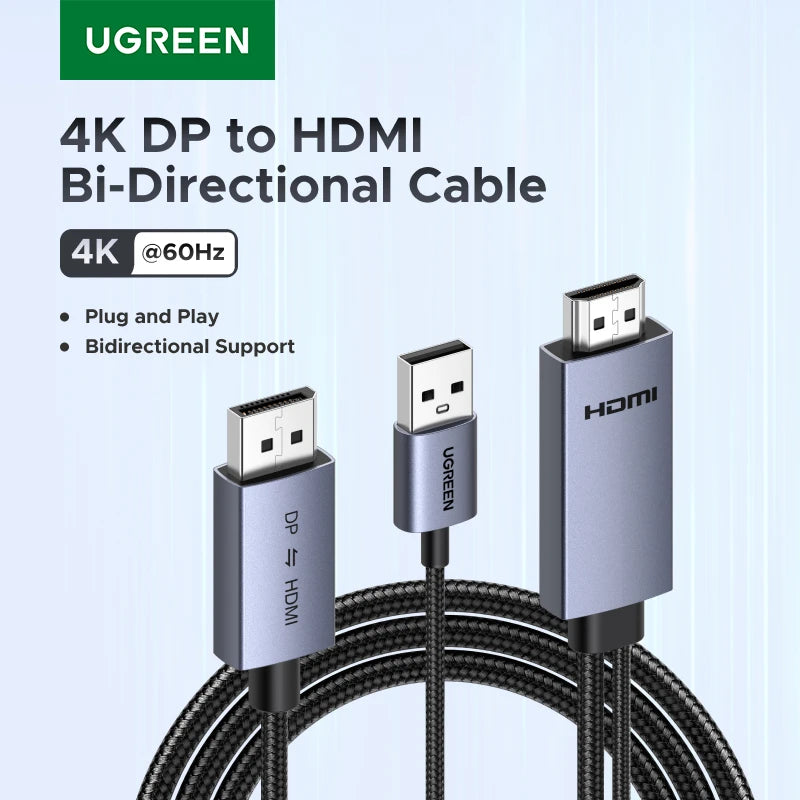 UGREEN DP to HDMI Bidirectional Cable Adapter 4K 60Hz Video Audio Cable for Laptop Switch PS5/4 Dolby Version HDCP1.4