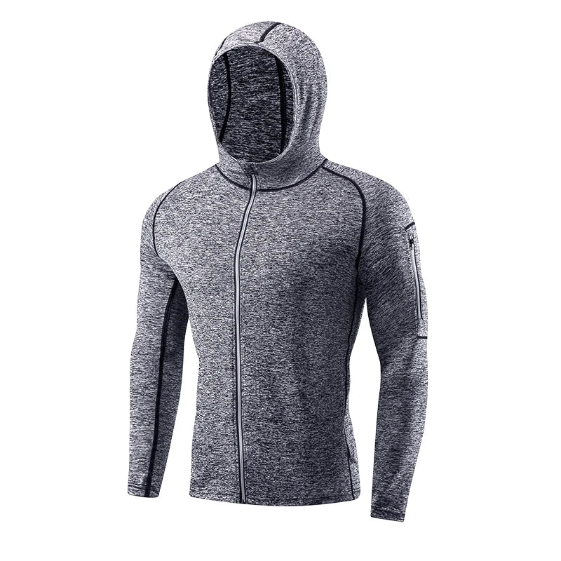 Men's Compression Hooded Jacket Spring Fall Tight Fit Sports Hoodie Running Jogging Gym Fitness Outdoor Casual Sportswear
