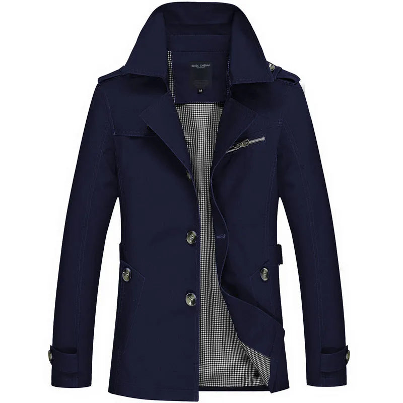 2026 New Men's Khaki Long-Sleeve Jacket, Green Single-Breasted Lapel Coat, Black or Blue Overcoat Available.