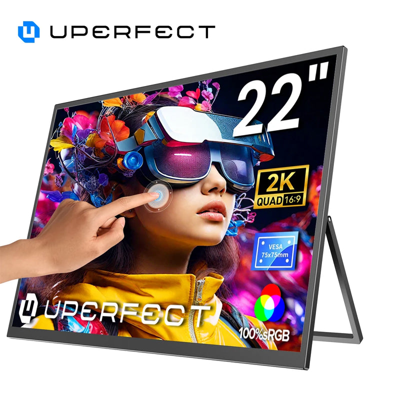 UPERFECT 22inch Touch/No Touch Computer Display 22" Monitor 2K 1440P 100% sRGB IPS Screen w/ Stand For Laptop PC Mac Phone Game