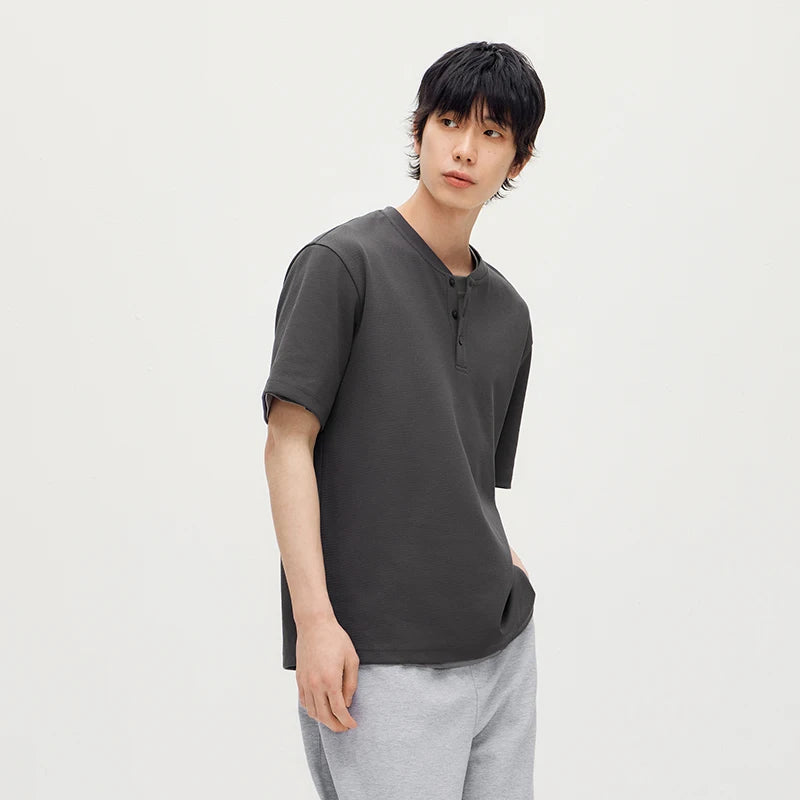 Semir Men Tshirt Henry Neck Half Placket Cool Feeling Breathable Solid Knit 2026 Summer Casual Top