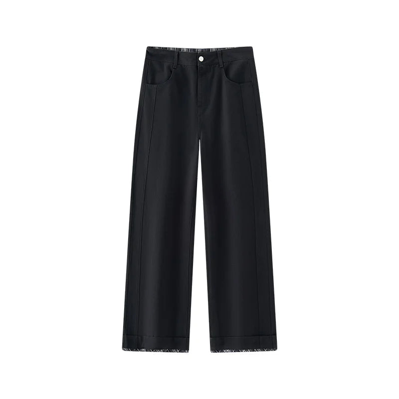 Semir Women Pants Brushed Fabric Cotton Fabric Wide Leg Cuffed Hem Urban Casual Style 2026 Winter Full Length Comfort Fit