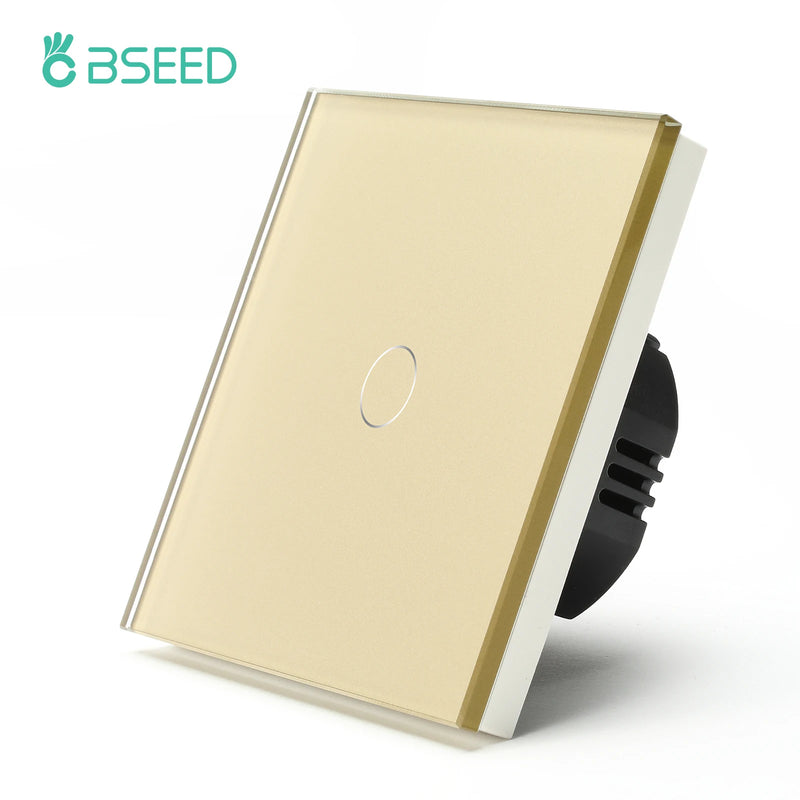 BSEED Touch Light Switch Wall EU Socket 1/2/3Gang 1Way Touch Switch Power Outlet Max.Load 300W/Gang Glass Panel Wall Switch