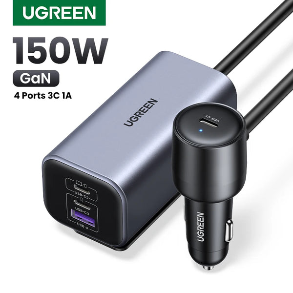 UGREEN 150W Car Charger GaN Fast Charge Extender 4 USB Devices Charger for iPhone 18 Pro Max 17 16  Charger for iPad Notebook