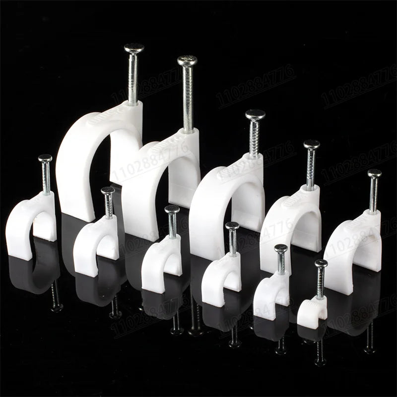 100pcs 6mm Round Steel Nail Cable Wire Wall Hanging Screw Clips Cable Clip For RG59 RG6 White High Quality Low Price Favorable