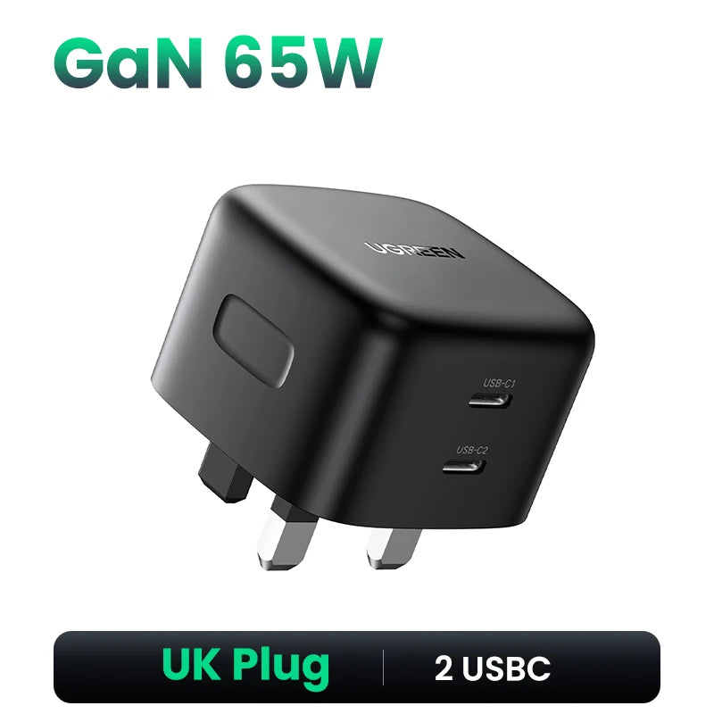 UGREEN UK Plug GaN 100W 65W Fast Charger QC 4.0 3.0  for Macbook Air Tablet iPhone 18 17 16 Pro Max Xiaomi USB Type C PD Charger