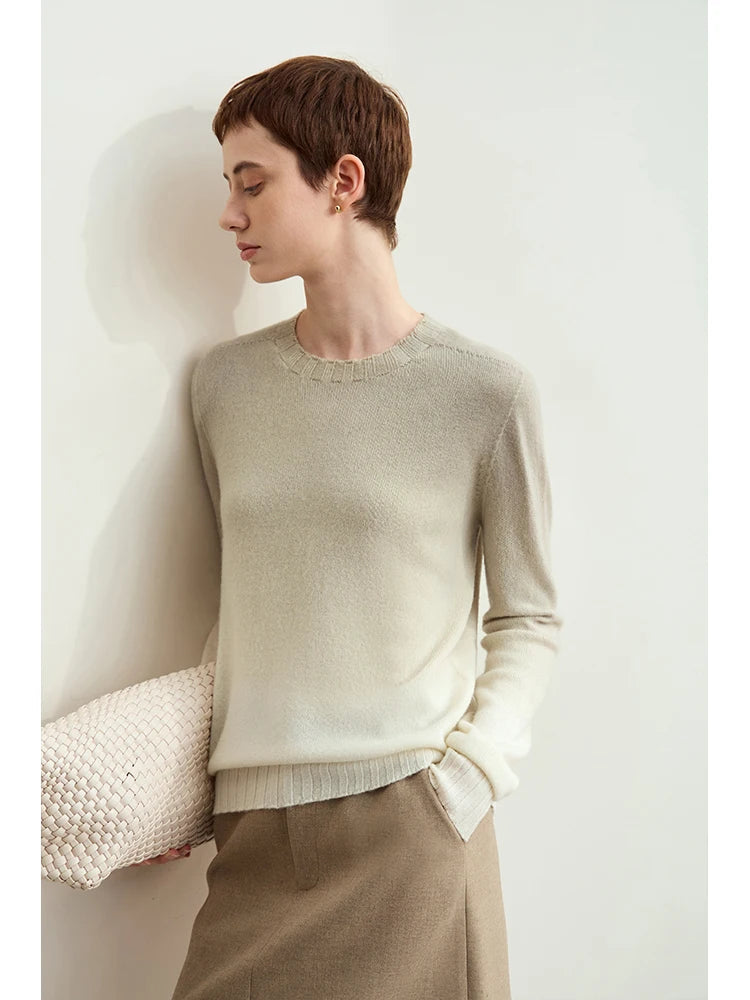 AMII Minimalist Basics Round Neck Sweater for Women 2026 Autumn Seamless Gradual Color Antibacterial Casual Pullovers 12423122
