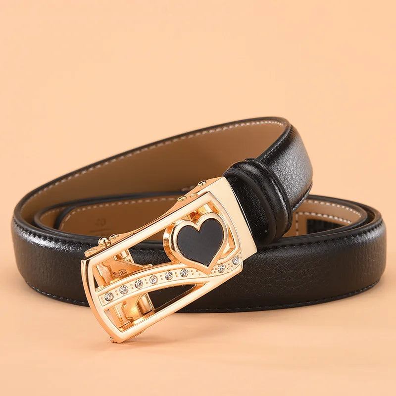 Red Women's Automatic Buckle Belt, Fashion Casual Belts Cinturon Male Waistband White Black 90cm-115cm