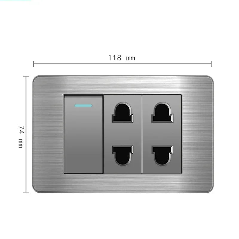 American Standard Wall Light Switch Power Socket Universal Plug with usb US Stainless Steel 2way Socket Panel 118*74m Computer