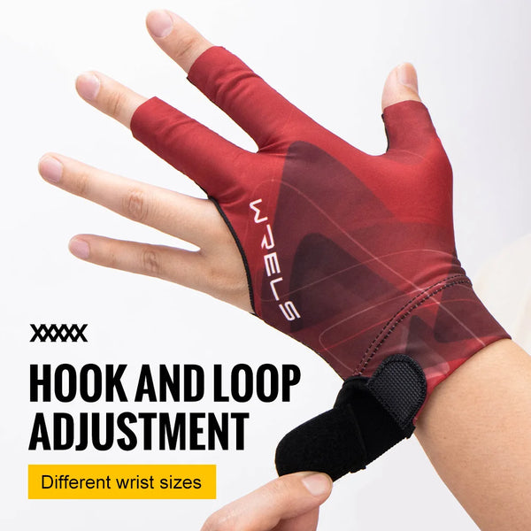 WRELS 1pc Billiards Glove Breathable Sweat-Wicking Anti-Slip Adjustable Billiard Cue Glove 3 Finger Elastic Snooker Pool Glove