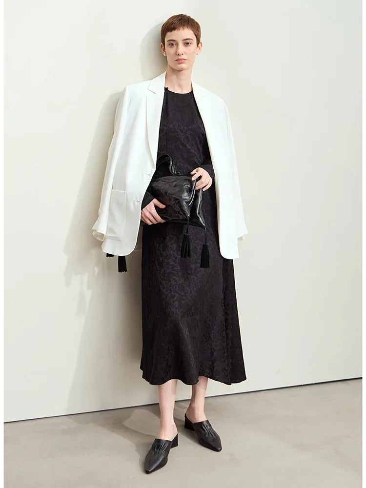 Amii Minimalism 2025 Women Dresses O-Neck Long Sleeve New Chinese Style Jacquard Retro Autumn Ankle-Length Female Dress 12443143
