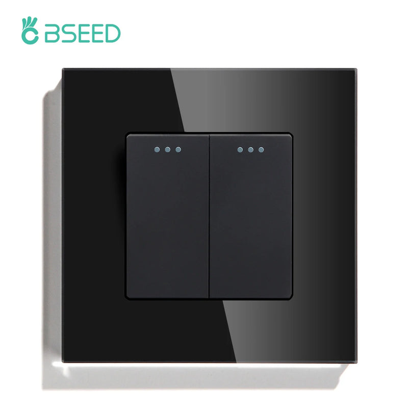 BSEED EU Standard Wall Light Switch 1/2Gang 1Way Toggle Switch Glass Panel Mechanical Wall Switch On Off 10A 250V Blue Backlight