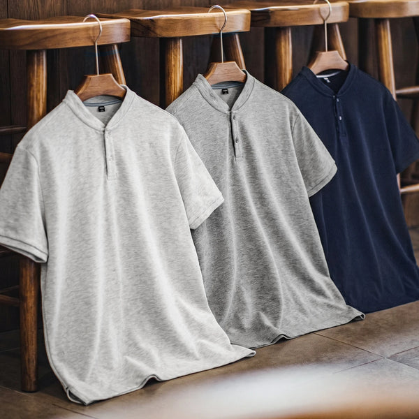 MADEN អាវយឺត Henley បែប Vintage Retro ស្ងួតរហ័ស មានខ្យល់ចេញចូលបានល្អ ស្លីមសម ដៃខ្លី ស្រួលពាក់ សម្រាប់បុរស រដូវក្ដៅ
