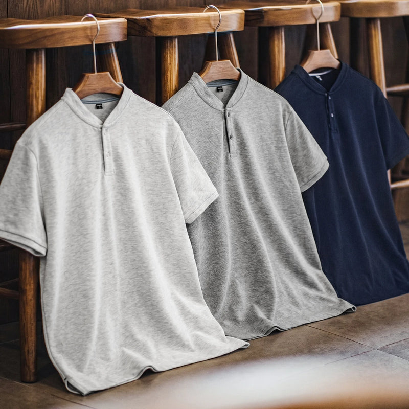 MADEN អាវយឺត Henley បែប Vintage Retro ស្ងួតរហ័ស មានខ្យល់ចេញចូលបានល្អ ស្លីមសម ដៃខ្លី ស្រួលពាក់ សម្រាប់បុរស រដូវក្ដៅ
