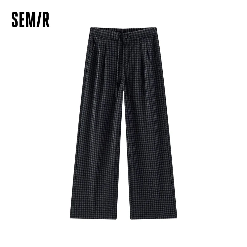 Semir Women Pants Wool Look Fabric Plaid Pattern Wide Leg HighWaist Fit Retro Style 2026 Winter Comfort Fit Everyday Style
