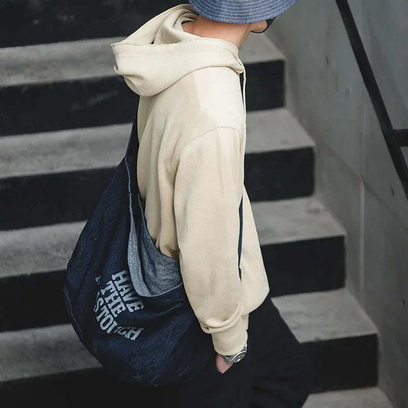 Maden Retro Men's Solid Color Long Sleeve Hoodies Sweatshirt Casual Loose with Drawstring Pullover for Men Autumn Streetwear Top