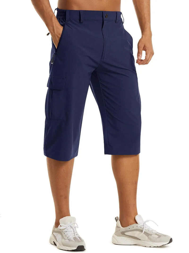TACVASEN Mens Cargo Below Knee Length 3/4 Long Shorts Summer Breathable Outdoor Capri Pants Twill Work Pants With Multi Pocket