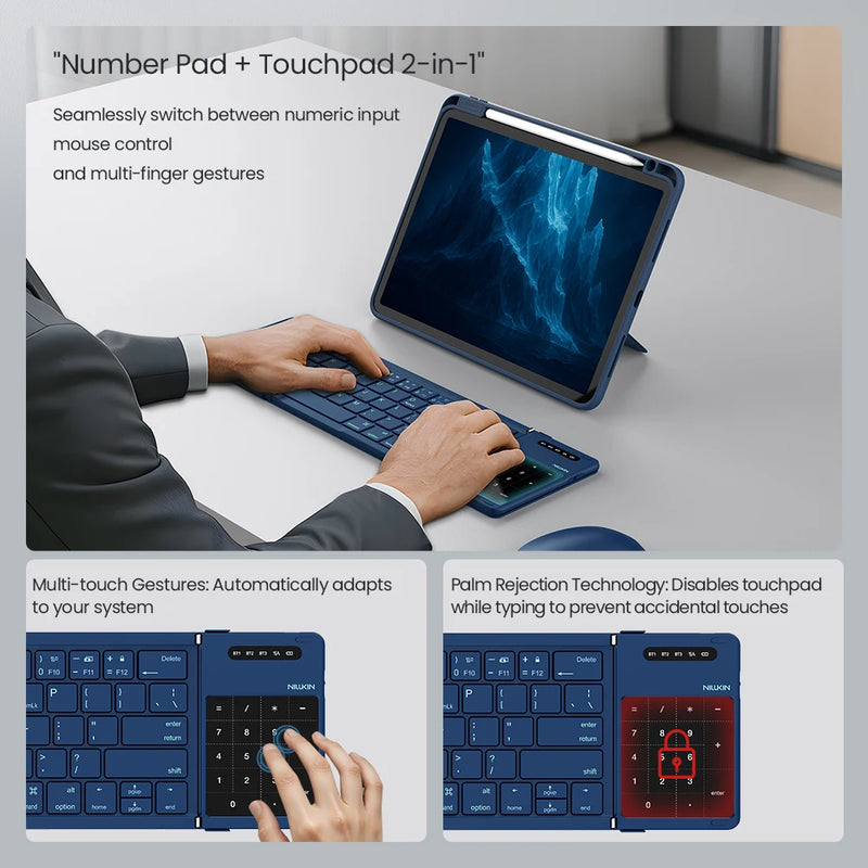 NILLKIN Foldable Wireless Bluetooth Keyboard Rechargeable Folding Portable Keyboards for PC Mac Smartphone Windows iOS Android