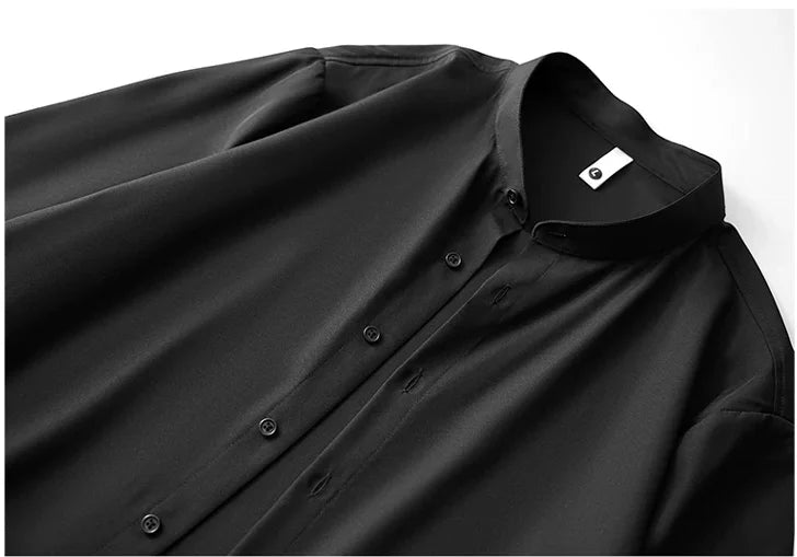Male Black Stretch Long Sleeve Shirts/Men's High Quality Stand Collar Pure Slim Fit Business Shirt Red White Camisa Man Chemise
