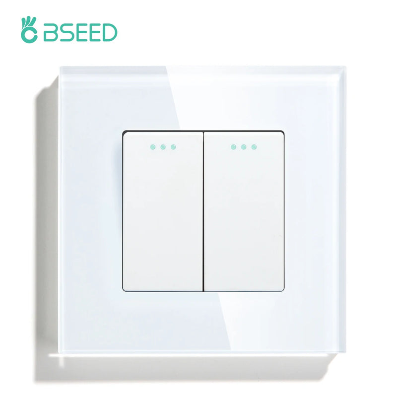 BSEED EU Standard Wall Light Switch 1/2Gang 1Way Toggle Switch Glass Panel Mechanical Wall Switch On Off 10A 250V Blue Backlight