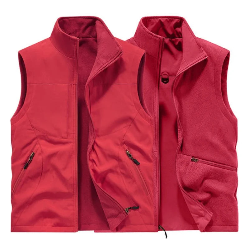 2025 Double-Sided Wear Polar Fleece Vest Outdoor Casual Style Large-Sized Loose Sleeveless Warm Men's Vest Autumn Winter