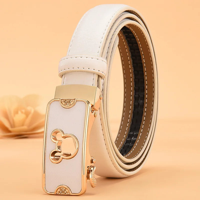 Red Women's Automatic Buckle Belt, Fashion Casual Belts Cinturon Male Waistband White Black 90cm-115cm