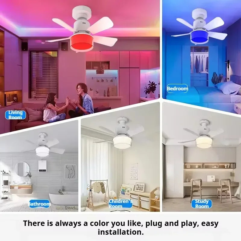 Fan Light with Remote and APP Control RGB Dimmable LED E27 Socket Ceiling Fan Modern Simple for Bedroom Kitchen Room Lighting