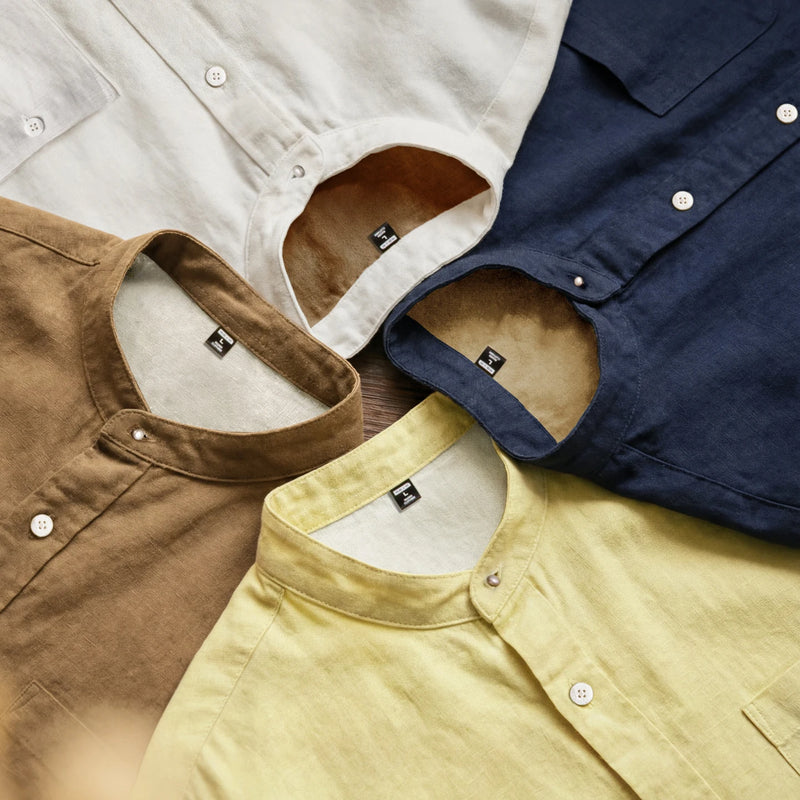 Maden Men's Casual Lyocell Long Sleeved Shirt Solid Color Single-Breasted Chest Pocket Blouse Old Money Style Smart Spring Top