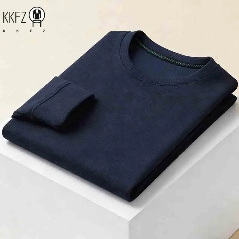 Men's Stretchy  Crew Neck Long Sleeve Knit Sweater Soft Comfortable Business Casual Tee