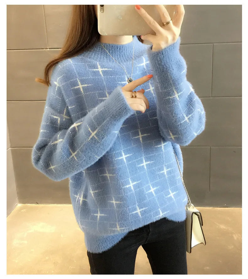 អាវយឺតក Turtleneck ដៃវែងបោះពុម្ពរូបតុក្កតាសម្រាប់រដូវរងាសម្រាប់សម្លៀកបំពាក់ស្ត្រី និទាឃរដូវ រដូវស្លឹកឈើជ្រុះ អាវធំ