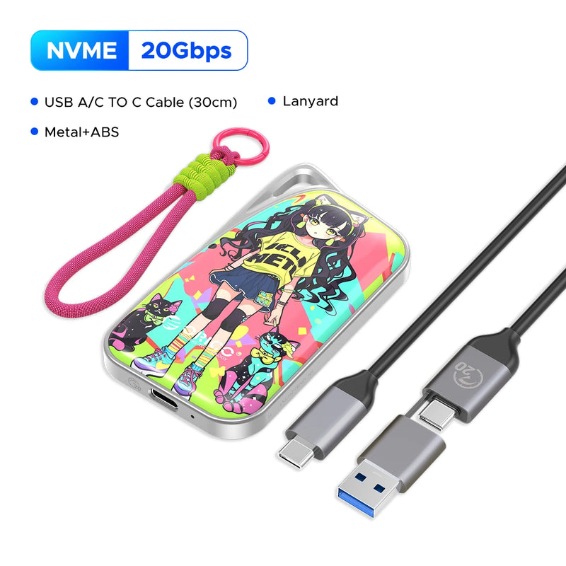 ORICO 20Gbps Portable Solid State Drive 2000MB/S Colorful Graffiti NVME PSSD for Laptop PC Video Editing and Data Backup