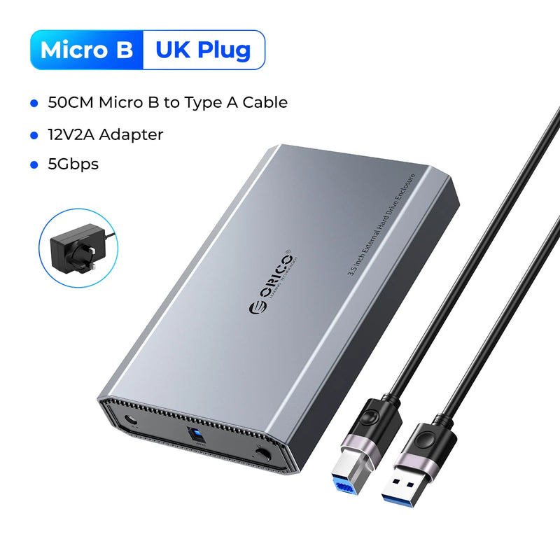 ORICO 3.5" 6Gbps Hard Drive Enclosure Type-C Heat Dissipation External HDD Case Aluminum Alloy & ABS with 12V2A Power Adapter