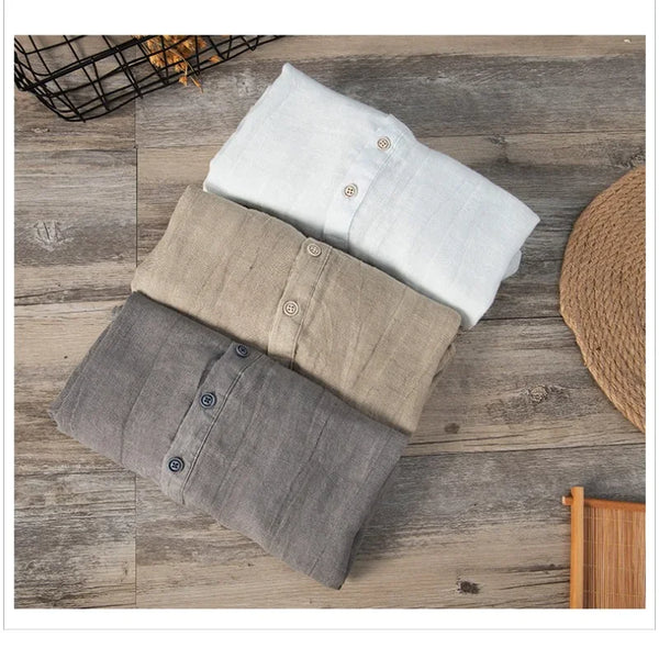 Summer Summer Vintage 100% Linen Short Sleeve T-Shirt for Men Breathable Thin Solid Color Slim Tops BL888