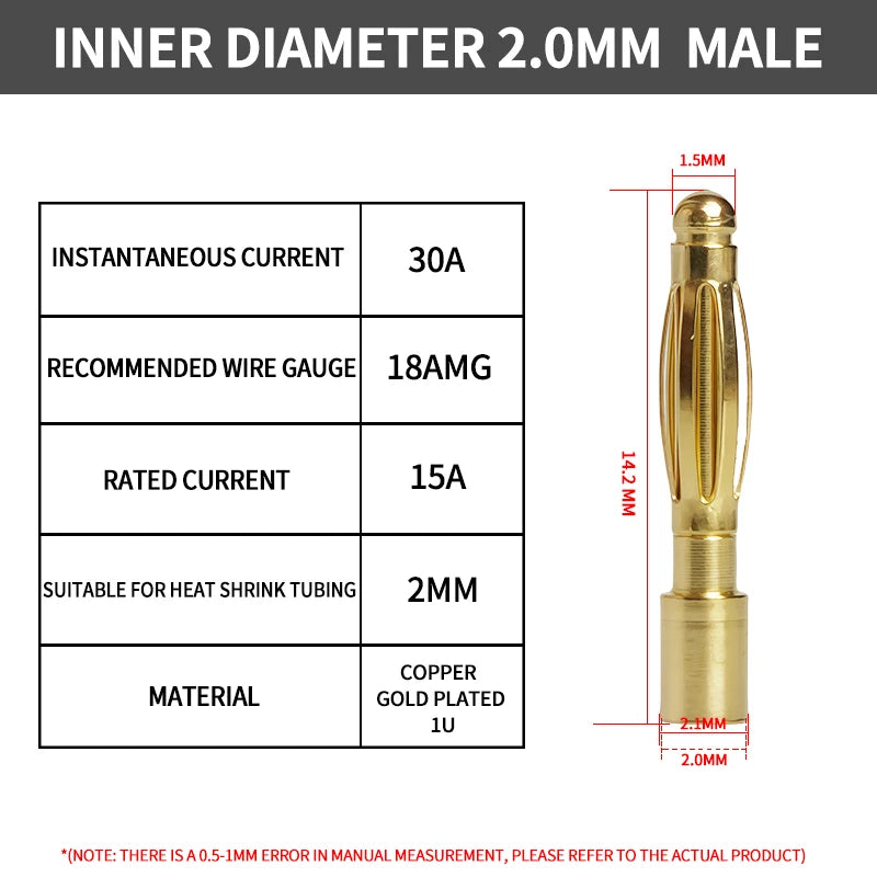 2/3/3.5/4/5/5.5/6/6.5/8mm Aircraft model pure copper Banana Plug Gold Plated Copper Brushless Motor Bullet Connector 40pcs
