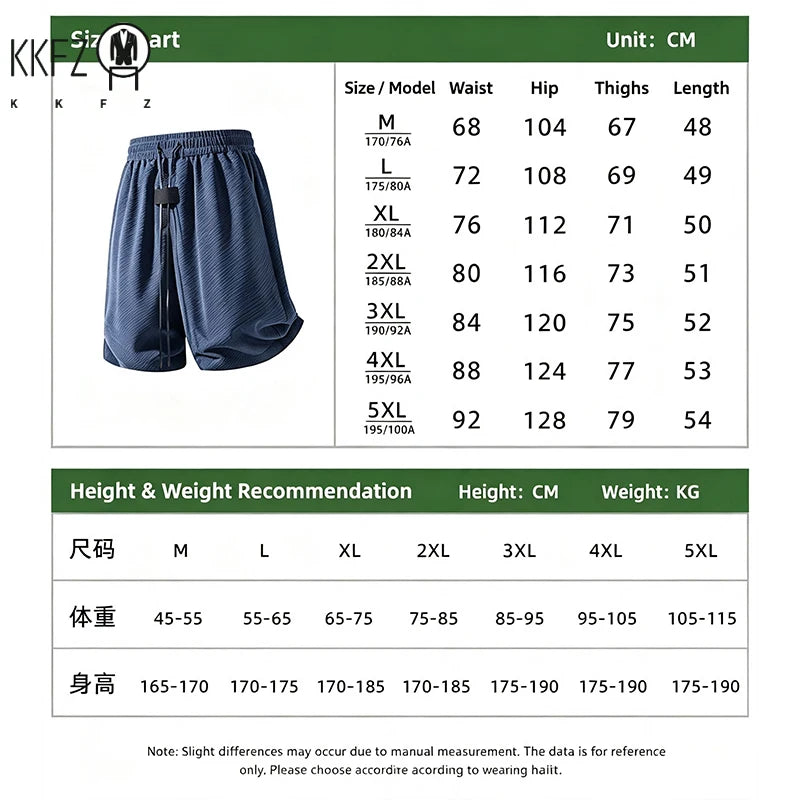 Male Summer Streetwear Shorts Waffle Textured Fabric Elastic Waist Long Drawstring Curved Hem Relaxed Cut For Outings