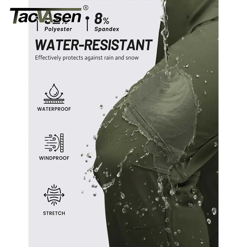 TACVASEN Men's Winter Hiking Pants Fleece Lined Waterproof Softshell Snow Ski Insulated Work Cargo Pants with 6 Zip Pockets