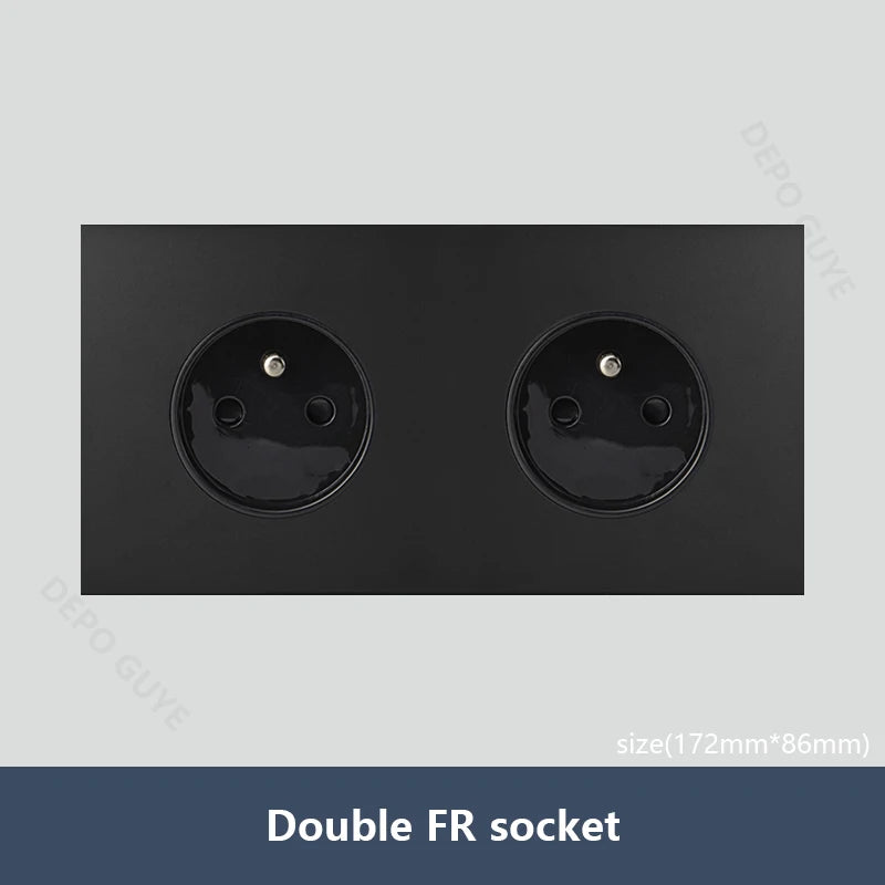 Black Vintage Toggle EU FR Lamp Switch Socket,Retro Brass Lever Light Switch Univeral Stainless Steel Dual Wall Socket With USB