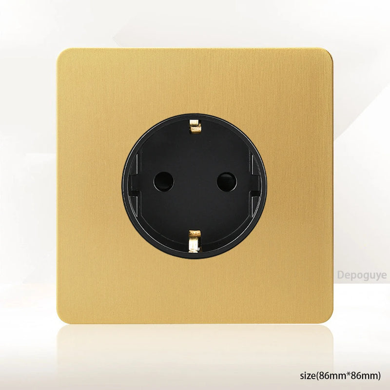 Gold Wall Light Toggle Switch Vintage Brass Lever Stainless Steel Panel,EU FR Universal USB C Socket 1-4 Gang 2Way Switch TV
