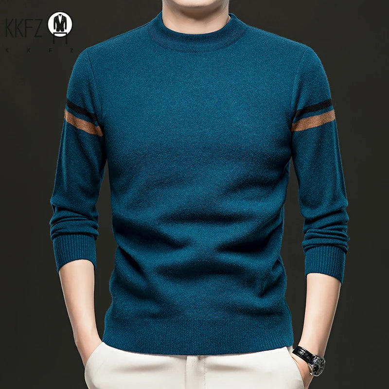 New Autumn and Winter Men's Casual and Fashionable Long Sleeved Round Neck Knitted Sweater Warm and Versatile Top