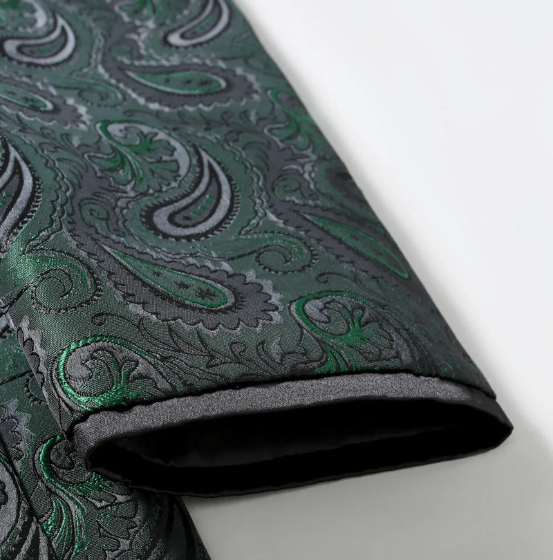Men's Green Long-sleeve Blazer, Cashew-Print Suit Jacket, Suitable for Weddings, Parties, and Stage Performances.