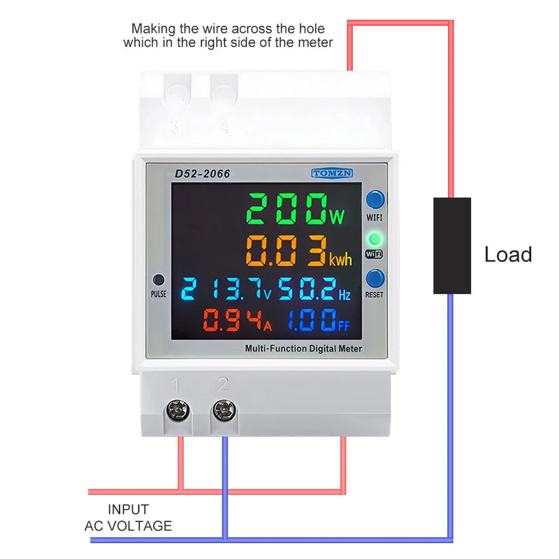 TOMZN WiFi Smart 6-in-1 AC Monitor 110/220V 100A Factor Active Energy Frequency Tuya kWh DIN Rail Measures Voltage Current Power