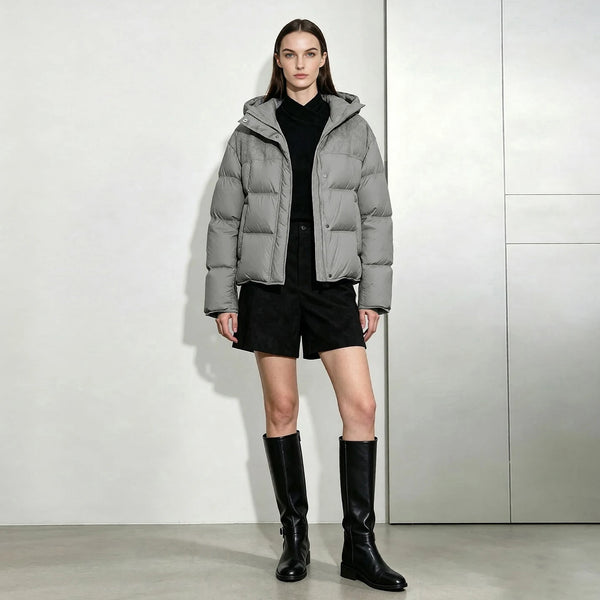 Amii Cropped Women's Down Jacket 2026 Winter New Loose Hooded Patchwork Down Jacket Lightweight Warm Thick Top Clothes 12654022
