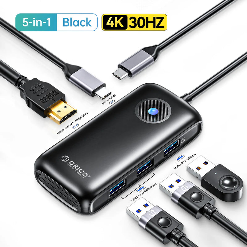 ORICO USB C HUB Type-C Docking Station to HDMI-com USB 3.0 Adapter 4K30Hz PD100W Card Read Splitter for MacBook iPad Pro Huawei